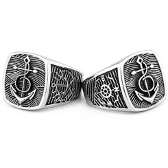 ***COI Titanium Black Silver Anchor Ring-00563AA