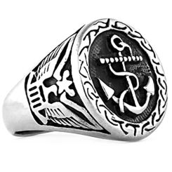 ***COI Titanium Black Silver Anchor Ring-00566AA