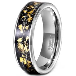 ***COI Tungsten Carbide Pipe Cut Flat Ring With Gold Foil & Meteorite-00572AA