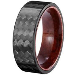 ***COI Black Tungsten Carbide Carbon Fiber Ring With Wood-00576AA