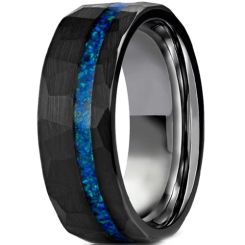 ***COI Black Tungsten Carbide Faceted Ring With Crushed Opal-00578AA