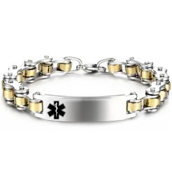 ***COI Titanium Gold Tone Silver Medical Alert Bracelet With Steel Clasp(Length: 8.46 inches)-00581AA