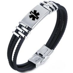 ***COI Titanium Medical Alert Rubber Bracelet With Steel Clasp(Length: 7.87 inches)-00582AA