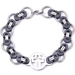 ***COI Titanium Black Silver Cross Bracelet With Steel Clasp(Length: 8.27 inches)-00584AA
