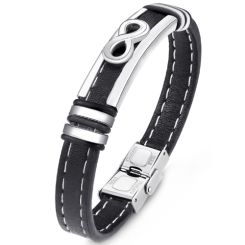 ***COI Titanium Infinity Genuine Leather Bracelet With Steel Clasp(Length: 8.27 inches)-00589AA