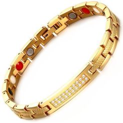 ***COI Gold Tone Titanium Cubic Zirconia Bracelet With Steel Clasp(Length: 8.07 inches)-00590AA