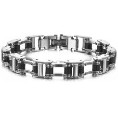 ***COI Titanium Black Silver Bracelet With Steel Clasp(Length: 8.27 inches)-00591AA