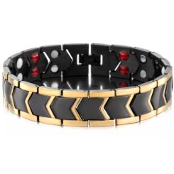 ***COI Titanium Black Gold Tone Bracelet With Steel Clasp(Length: 8.66 inches)-00592AA
