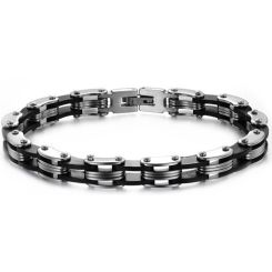 ***COI Titanium Black Silver Bracelet With Steel Clasp(Length: 8.66 inches)-00593AA