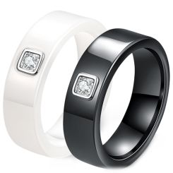 ***COI Black/White Ceramic Ring With Cubic Zirconia-00595AA