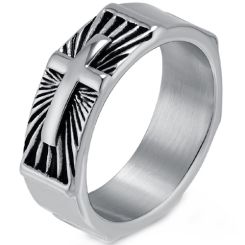 ***COI Titanium Black/Gold Tone/Silver Cross Ring-00597AA