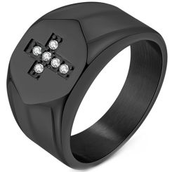 ***COI Titanium Black/Gold Tone/Silver Cross Ring With Cubic Zirconia-00598AA