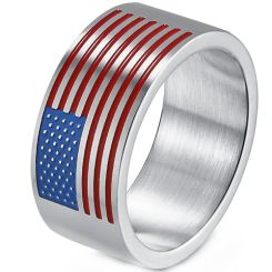 ***COI Titanium Black/Gold Tone/Silver Blue Red American Flag Ring-00600AA