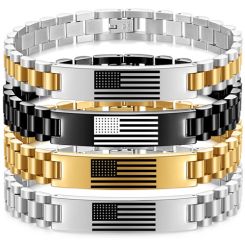 ***COI Titanium Black/Gold Tone/Silver American Flag Bracelet With Steel Clasp(Length: 8.27 inches)-00606AA