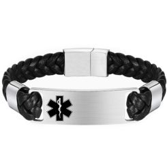 ***COI Titanium Medical Alert Genuine Leather Bracelet With Steel Clasp(Length: 8.27 inches)-00609AA