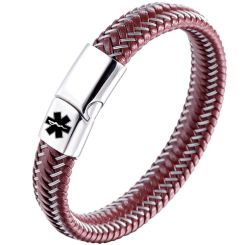 ***COI Titanium Black/Gold Tone/Silver Medical Alert Genuine Leather Bracelet With Steel Clasp(Length: 8.27 inches)-00611AA