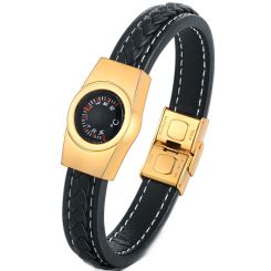 ***COI Gold Tone Titanium Thermometer Genuine Leather Bracelet With Steel Clasp(Length: 8.27 inches)-00615AA
