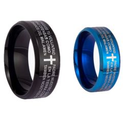 ***COI Titanium Black/Gold Tone/Silver/Blue Cross Prayer Beveled Edges Ring-00618AA