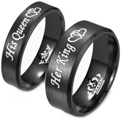 ***COI Black Titanium His Queen Her King Beveled Edges Ring-00620AA