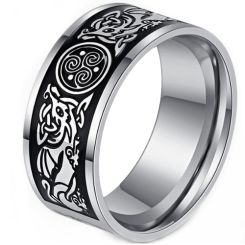 ***COI Titanium Black Silver Trinity Knots Celtic Ring-00621AA