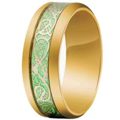 ***COI Titanium Black/Gold Tone/Silver Green Dragon Beveled Edges Ring-00622AA