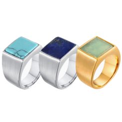 ***COI Titanium Gold Tone/Silver Ring With Turquoise/Created Jade/Lapis Lazuli-00623AA