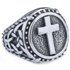 ***COI Titanium Black/Gold Tone/Silver Black Cross Ring-00624AA