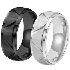 ***COI Titanium Black/Gold Tone/Silver Diagonal Grooves Step Edges Ring-00625AA