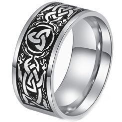 ***COI Titanium Black Silver Trinity Knots Celtic Ring-00627AA