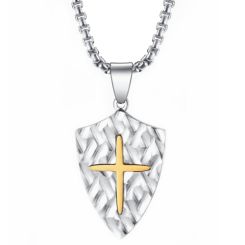 ***COI Titanium Gold Tone Silver Cross Tag Pendant-00632AA
