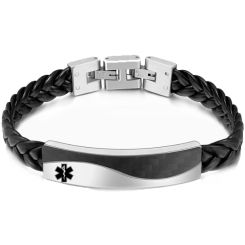 ***COI Titanium Medical Alert Carbon Fiber Genuine Leather Bracelet With Steel Clasp(Length: 8.27 inches)-00636AA