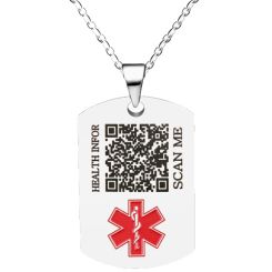 ***COI Titanium Medical Alert Custom QR Code Health Info Pendant-00646AA
