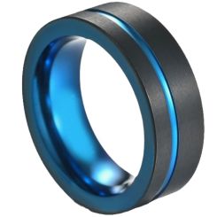 ***COI Titanium Black Blue Offset Groove Ring-00647AA