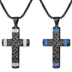 ***COI Titanium Black/Blue Silver Cross Pendant With Cubic Zirconia-00655AA