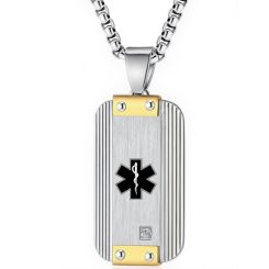 ***COI Titanium Gold Tone Silver Medical Alert Pendant With Cubic Zirconia-00658AA