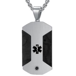 ***COI Titanium Black Gold Tone/Silver Medical Alert Pendant With Cubic Zirconia-00659AA