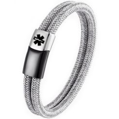 ***COI Titanium Black Silver Medical Alert Bracelet With Steel Clasp(Length: 8.27 inches)-00662AA