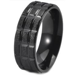 ***COI Titanium Black/Gold Tone/Silver Sandblasted Grooves Ring-00669AA
