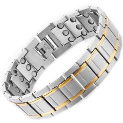 ***COI Titanium Black/Gold Tone/Silver Bracelet With Steel Clasp(Length: 8.86 inches)-00685AA