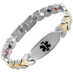 ***COI Titanium Gold Tone/Silver Medical Alert Bracelet With Steel Clasp(Length: 8.66 inches)-00687AA