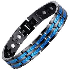 ***COI Titanium Black/Gold Tone/Black Blue Bracelet With Steel Clasp(Length: 8.46 inches)-00689AA