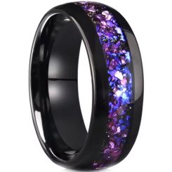 ***COI Black Tungsten Carbide Purple Amethyst & Meteorite Dome Court Ring-00691AA