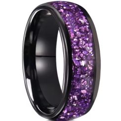 ***COI Black Tungsten Carbide Purple Amethyst Dome Court Ring-00692AA
