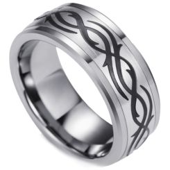 ***COI Tungsten Carbide Black Silver Celtic Ring-00701AA