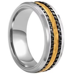 ***COI Tungsten Carbide Black Gold Tone Gears & Hammered Ring-00703AA