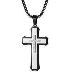 ***COI Titanium Black Silver Cross Pendant With Cubic Zirconia-00706AA