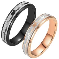 ***COI Titanium Black/Rose Silver Heartbeat & Heart Ring-00711AA