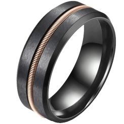 ***COI Black Titanium Rose Wire Beveled Edges Ring-00714AA