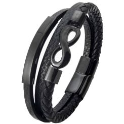 ***COI Black Titanium Infinity Genuine Leather Bracelet With Steel Clasp(Length: 8.07 inches)-00723AA