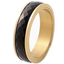 ***COI Tungsten Carbide Black Gold Tone/Silver Faceted Ring-00730AA